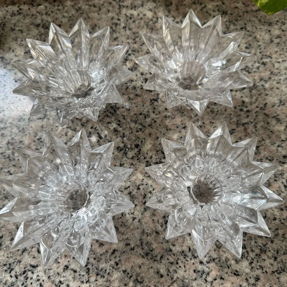 Crystal Taper Candle holder set of 4 Lotus Starburst Shape